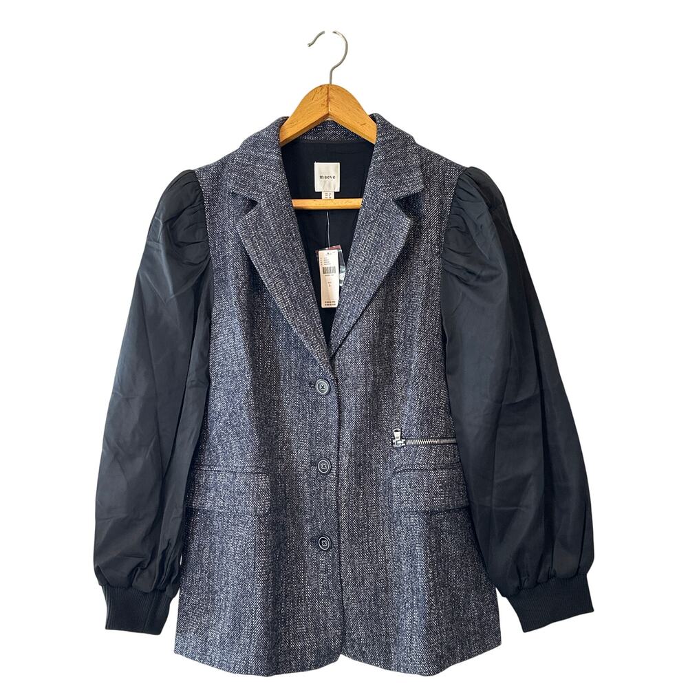 Anthropologie Maeve NWT Mixed Media Tweed Bomber Jacket Size 6 - Picture 3 of 11